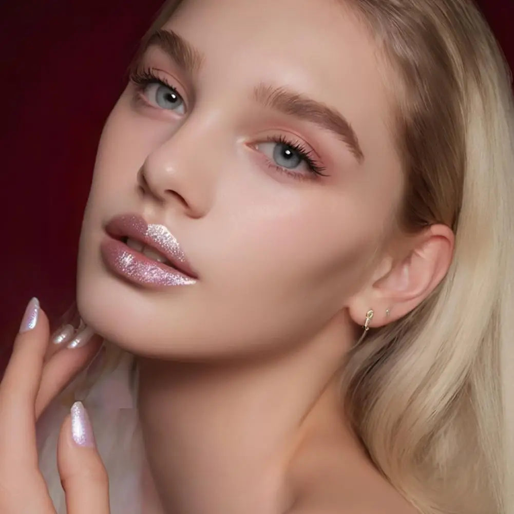 Dark Purple Diamond Metallic Glitter Lipstick Waterproof Long-Lasting Pearlescent Highly Pigmented Lip Tint Sparkling Lip Gloss