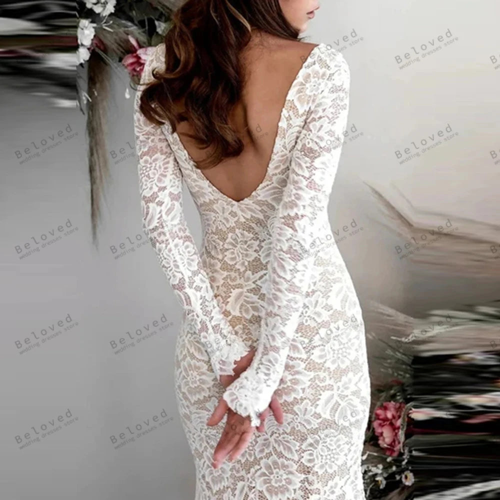 Glamorous Wedding Dresses Gorgeous Bridal Gowns Lace Tiered Robes Full Sleeves Backless Graceful Customized Vestidos De Novia