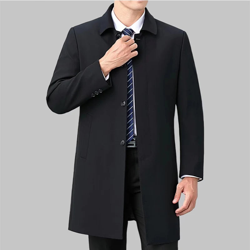 2025 New Wool Trench Coat in The Long High-end Handsome Men Lapel Large Size Spring and Autumn Old Dad Business Coat  M-4XL