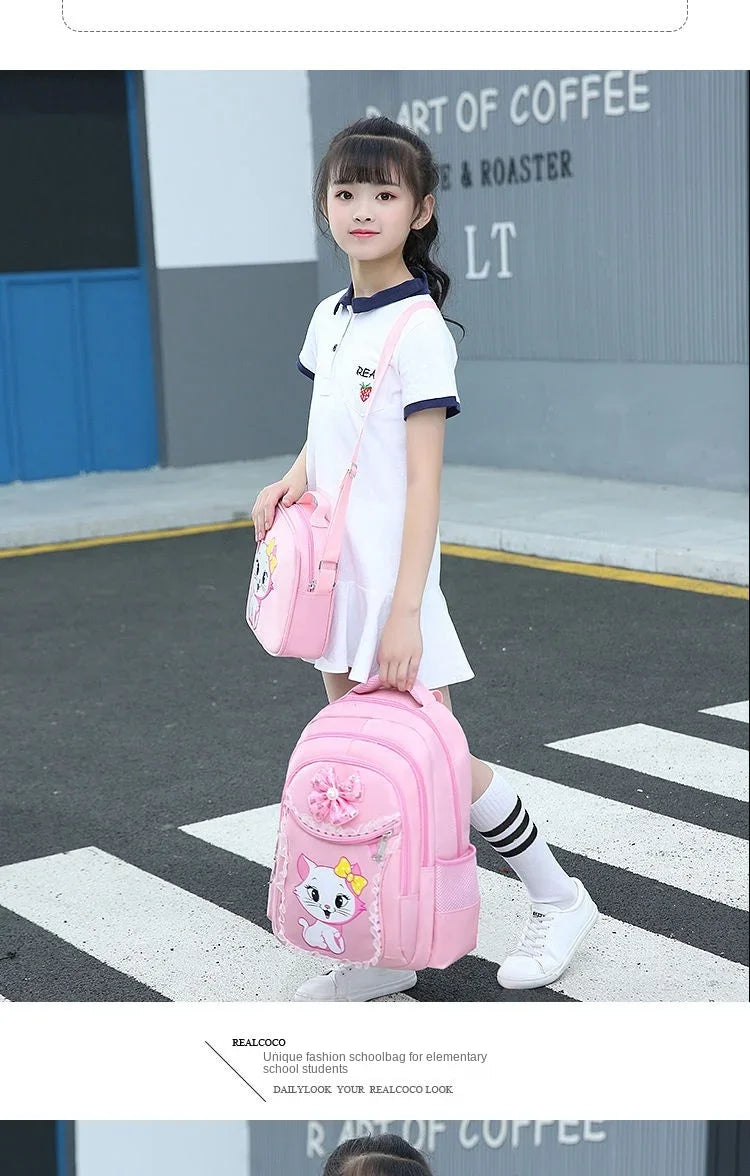 Kids Cat Backpack Set with Lunch Bag Pencil Case Cute School Bag for Girls Boys Waterproof Primary Student Bookbag