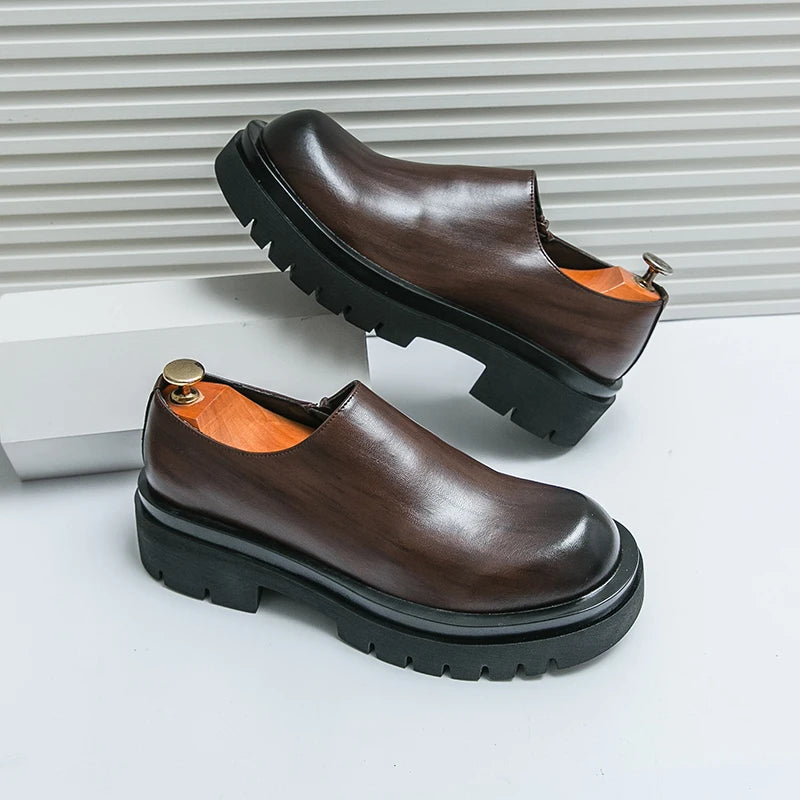 Spring New Men's Side Zipper Comfortable Cowhide Oxford Shoes Fashion Brand Classic Brown Men's Breathable Casual Leather Shoes