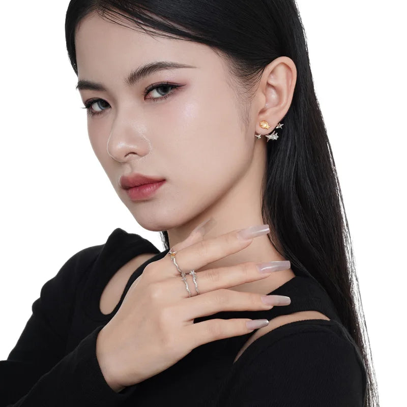 F.I.N.S New Original Simple S925 Sterling Silver Star Ring Women's Double Layer Irregular Adjustable Finger Fine Jewerlry Gifts