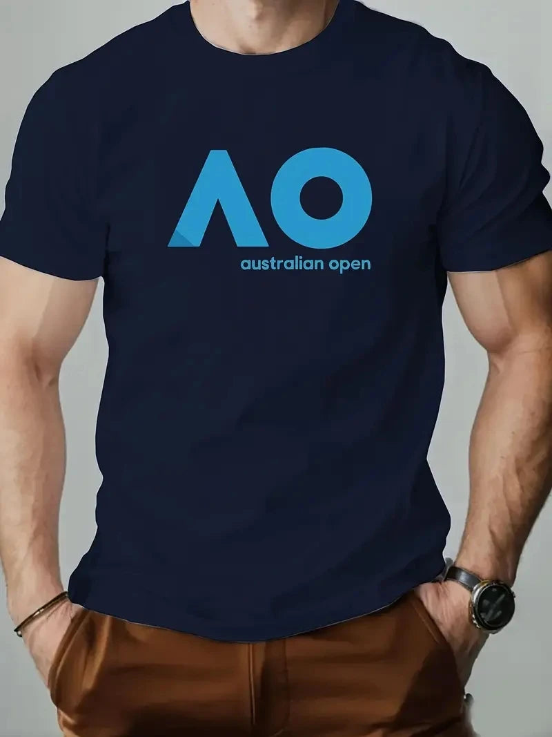 Summer new letter printed men's T-shirt comfortable, breathable, casual round neck solid color top