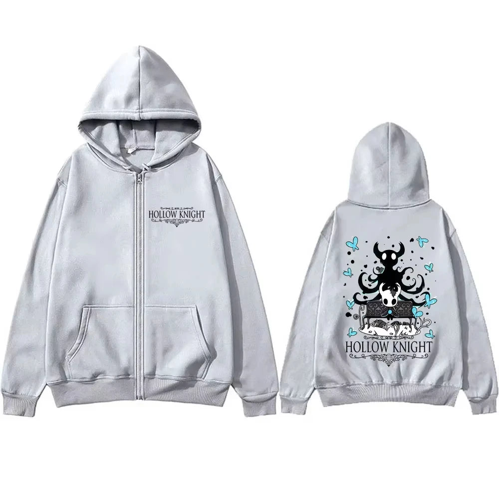 Gaming Hollow Knight Graphic Zipper Hoodie Men's Women's Casual Cartoon Style Hoodies Unisex Funny Game Lover Zip Up Jacket Coat