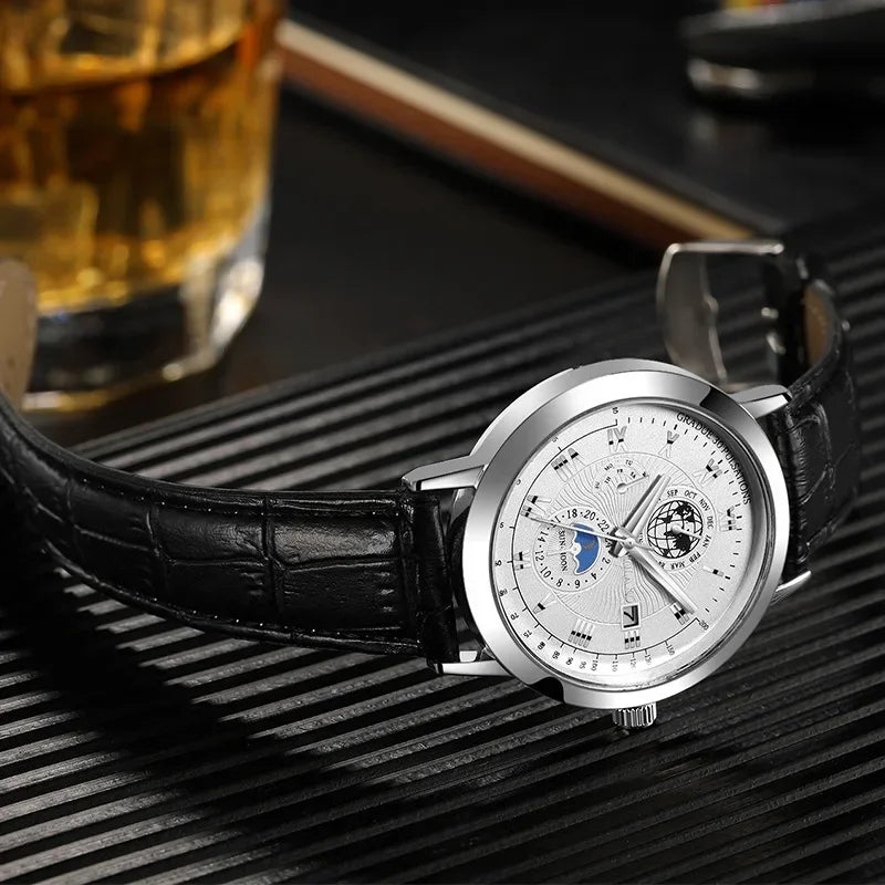 Men watches Wholesale Earth Date Wristwatches Leather Strap Quartz Watches for Men cheap men watch