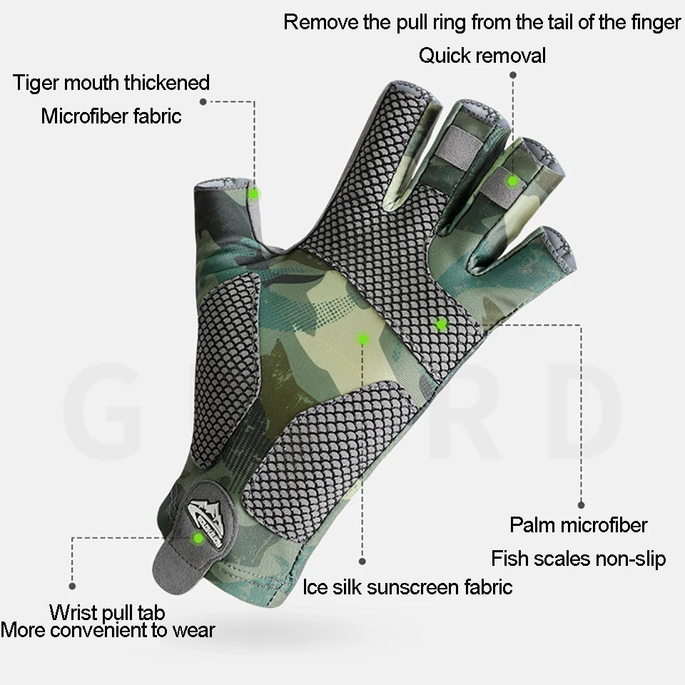 GOBYGO Fishing Gloves Anti-Slip Wear-Resistant Silk-Like Ventilation Half-Finger Gloves Outdoors Sun Protection High Elasticity