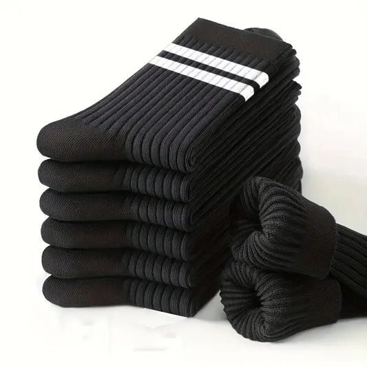 6/10/15/20 Pairs Men Socks Spring Autumn Casual Black White Striped Socks Breathable Mid Tube Sock High-quality Round Neck Socks