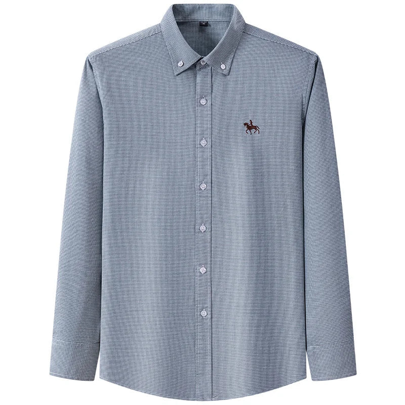 2023 100% Cotton Oxford Man Leisure Embroidered Horse Shirts Streetwear Oversized  Men Shirt Floral Long Sleeve Casual Plus Size