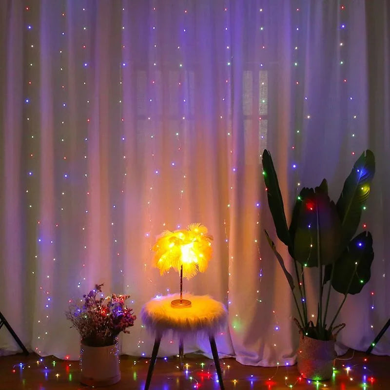 USB Plug Curtain LED String Lights 8 Modes Remote Control Holiday Wedding Fairy Garland Lights For Bedroom Living Room Decor