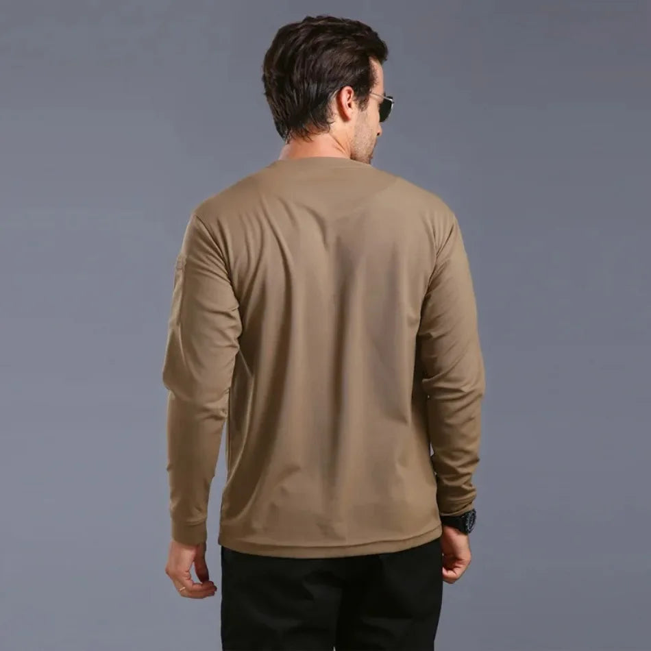 Spring Training Tactical Top Mens Elastic Wear-resistant Outdoor Sports Long Sleeved T-shirt Quick Drying Slim Round Neck Shirt