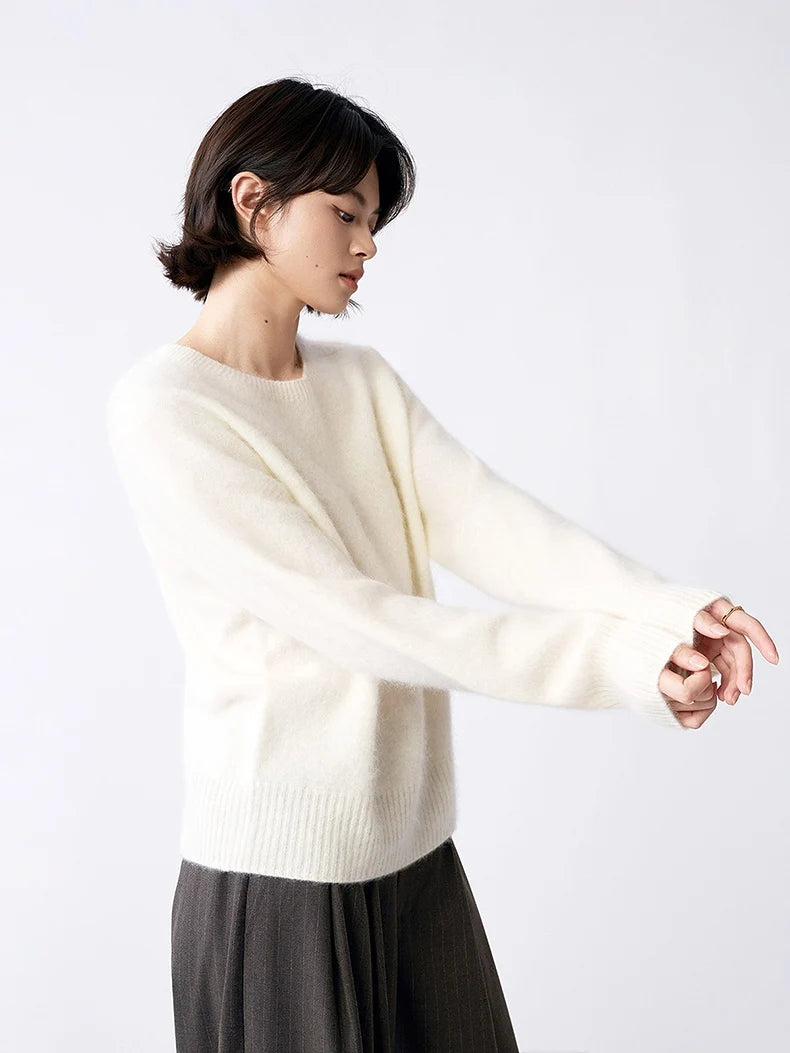 SuyaDream, Women Fleece Pullovers, V Neck, 3.8%Cashmere 96.2%Wool, Chic Warm Sweaters, 2025 Fall Winter Solid Top, Camel, Olive