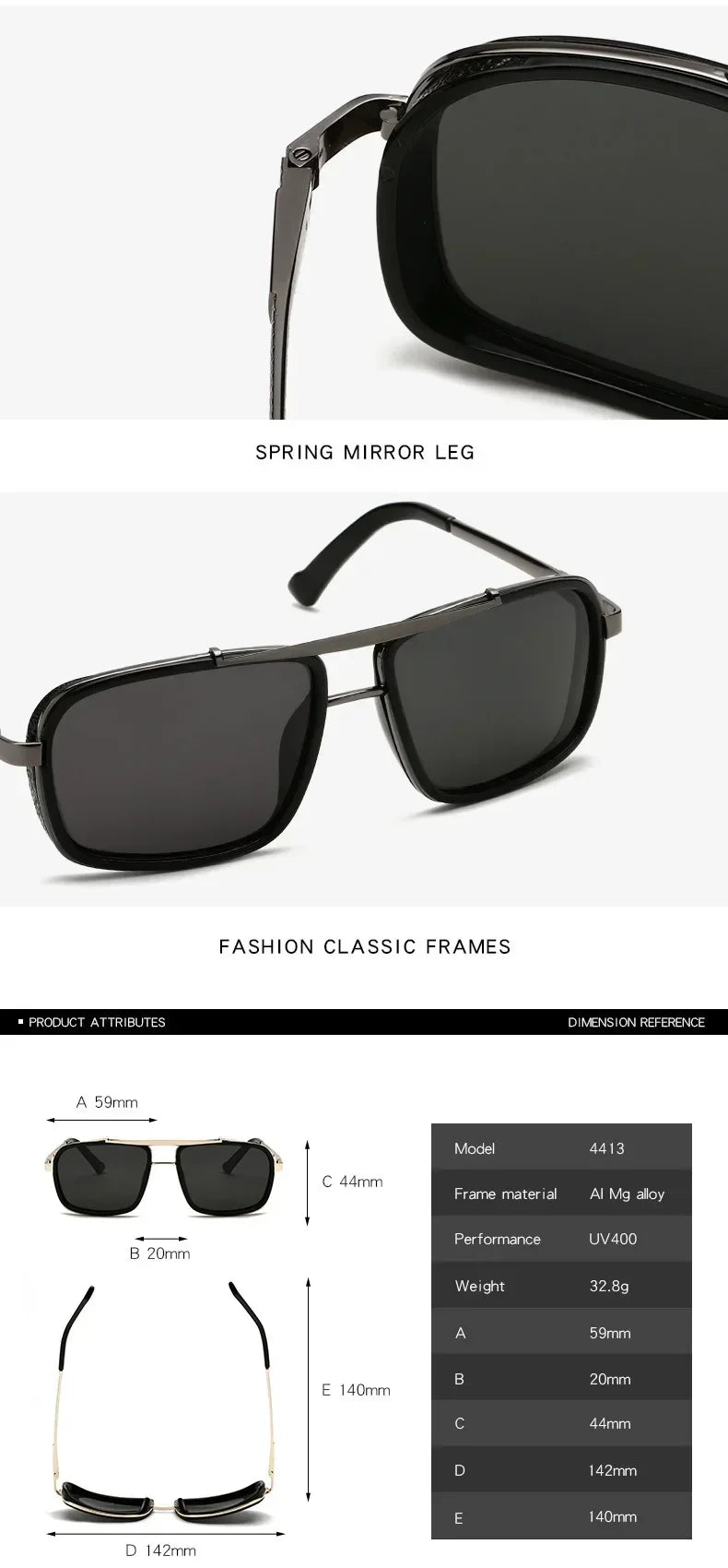 Polarized Punk Sunglasses Men Vintage Fashion Steampunk Square Sun Glasses Male Driving Googles Summer Travelling Shades UV400