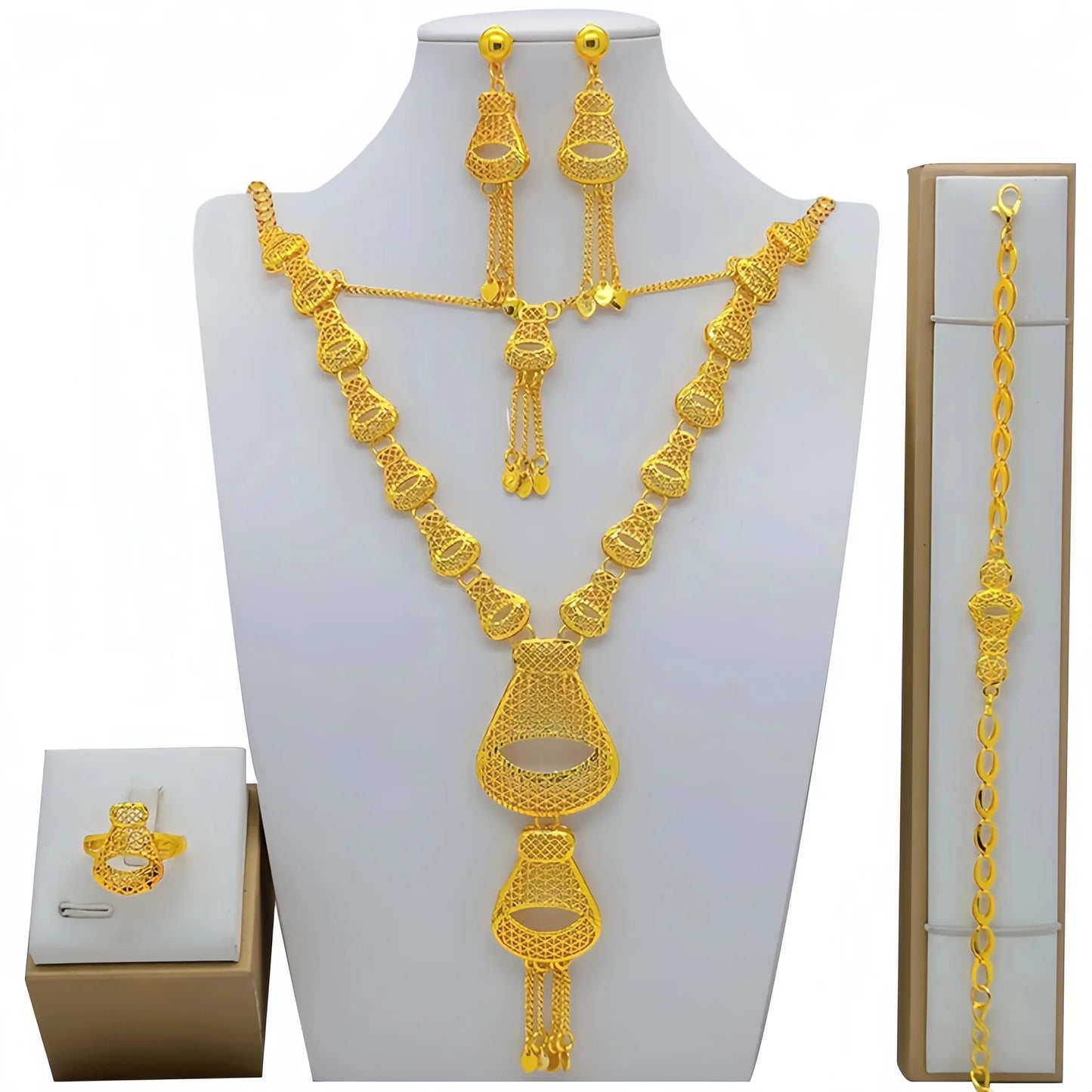 New Bridal Jewelry Set Dubai Necklace Earrings Women Wedding 24k Gold Plated African Jewellery Bridesmaid Party Gift accessories