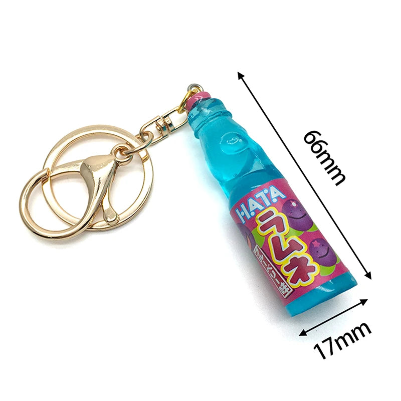 Japanese Ramune Soda Keychain Kawaii Food Charm Bag Pendant Cosplay Props Drink Keyring Accessory