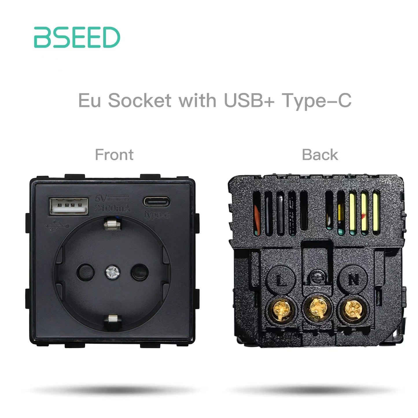 BSEED Glass Frame Panel Single Double Frames Wall Socket Part Triple Four Frames DIY Part with Metal Frames USB TYPE-C Socket