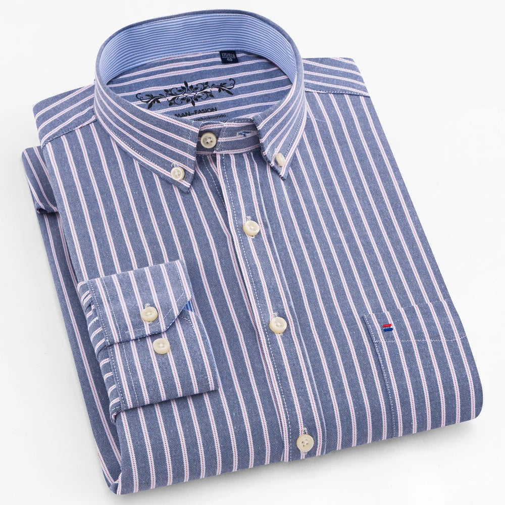 Men's Long Sleeve Oxford Button-Down Shirt with Left Chest Pocket Comfortable Autumn Winter Regular Fit Casual Versatile Fashion