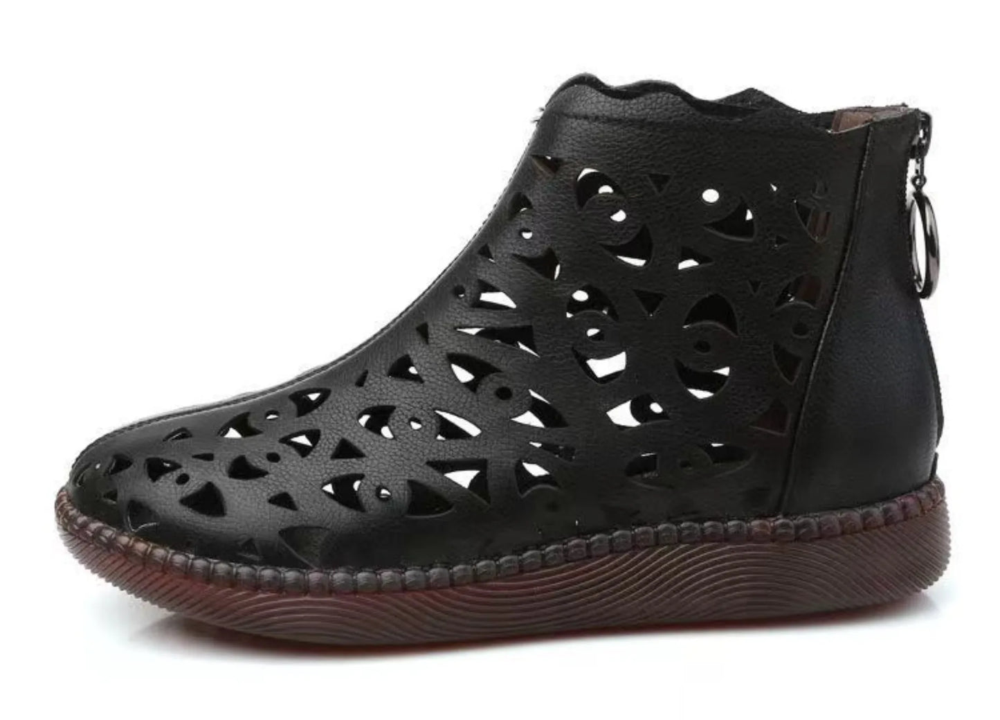 Women's Flat-bottomed Booties 2025 Spring and Autumn New Fashion Hollow Breathable Soft and Comfortable Leisure Cool Boots.
