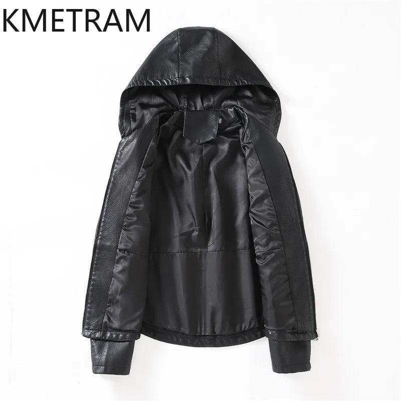 KMETRAM Real Sheepskin Leather Jacket Women Spring Autumn Short Women's Clothing Large Size Hooded Womens Coat 2024 Loose
