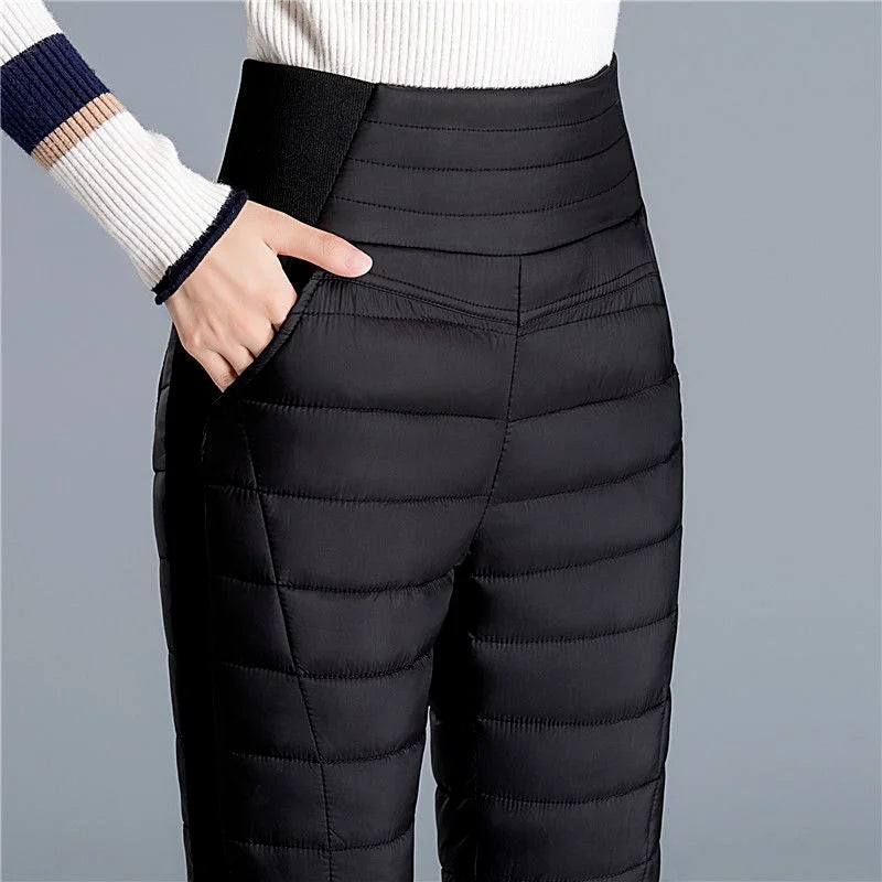 High Waist Thickened Cotton Pants Women's Elastic Slim Fit Korean Style Winter Outerwear Warm Cotton Trousers for Ladies