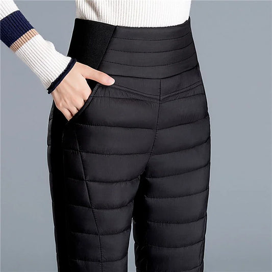 High Waist Thickened Cotton Pants Women's Elastic Slim Fit Korean Style Winter Outerwear Warm Cotton Trousers for Ladies