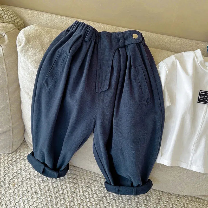 Boys and Girls' Pants Spring and Autumn Children's Pants Korean Solid Color Diagonal Pocket Loose Trousers Children's Baby Pant