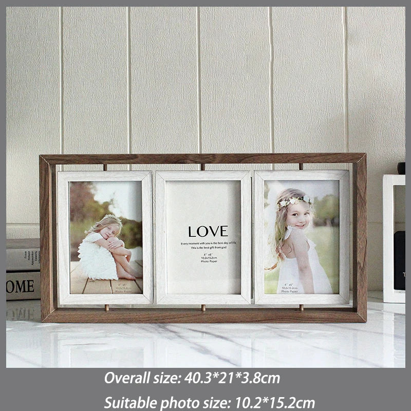 Picture Frames 4x6 Rotating Family Photo Frame,Office Desk Decor Wedding Gift, Floating Double-Sided Glass Tabletop Standing