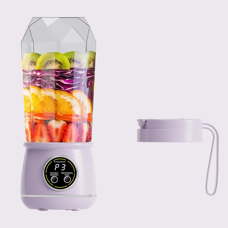 Portable USB rechargeable blender, electric juicer, 500ML capacity, 3-level power adjustment, for juicing fruits and vegetables