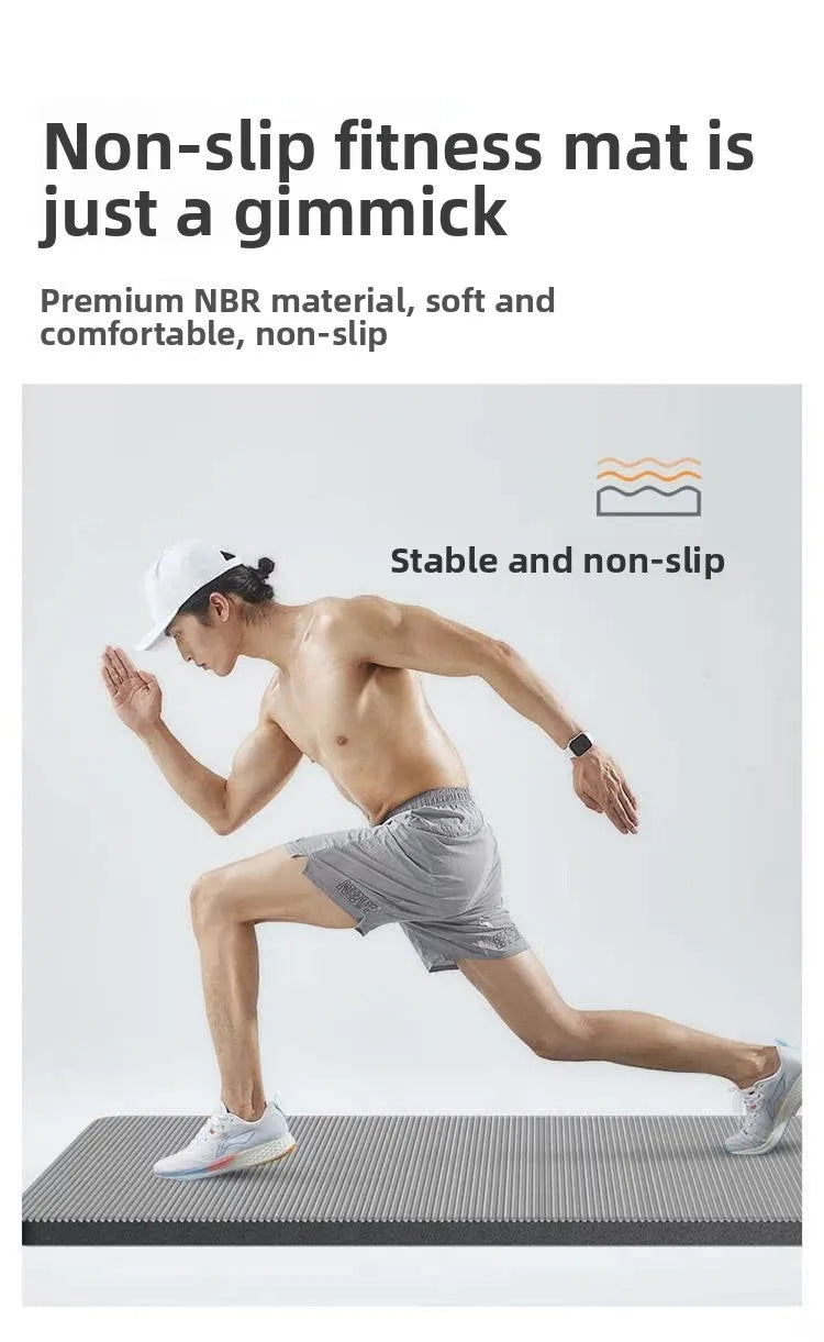 Men's Fitn Yoga Mat Thiened 20mm Wide Long Anti-slip Exercise Yoga Mat for Home Use l Rubber Pure Color Design