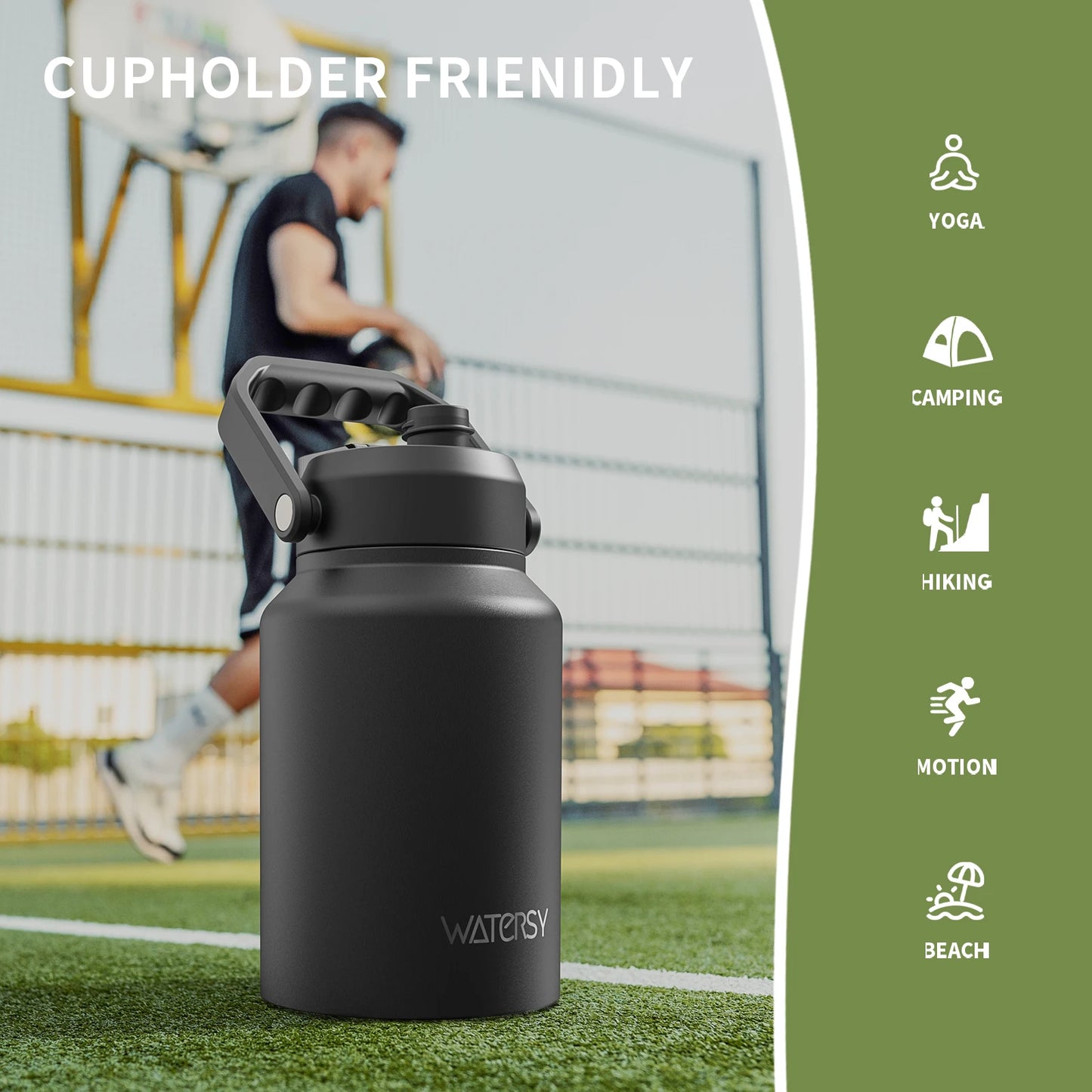 WATERSY 64/87/128oz Insulated Water Bottle Keep Cold for 48H 2L Large Stainless Steel Thermos with Handle for Gym Hiking Camping