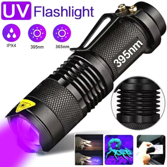 UV Flashlight LED Ultraviolet Torch Zoomable Mini Ultra Violet Lights 395/365nm Inspection Lamp Pet Urine Stain Detector Tools