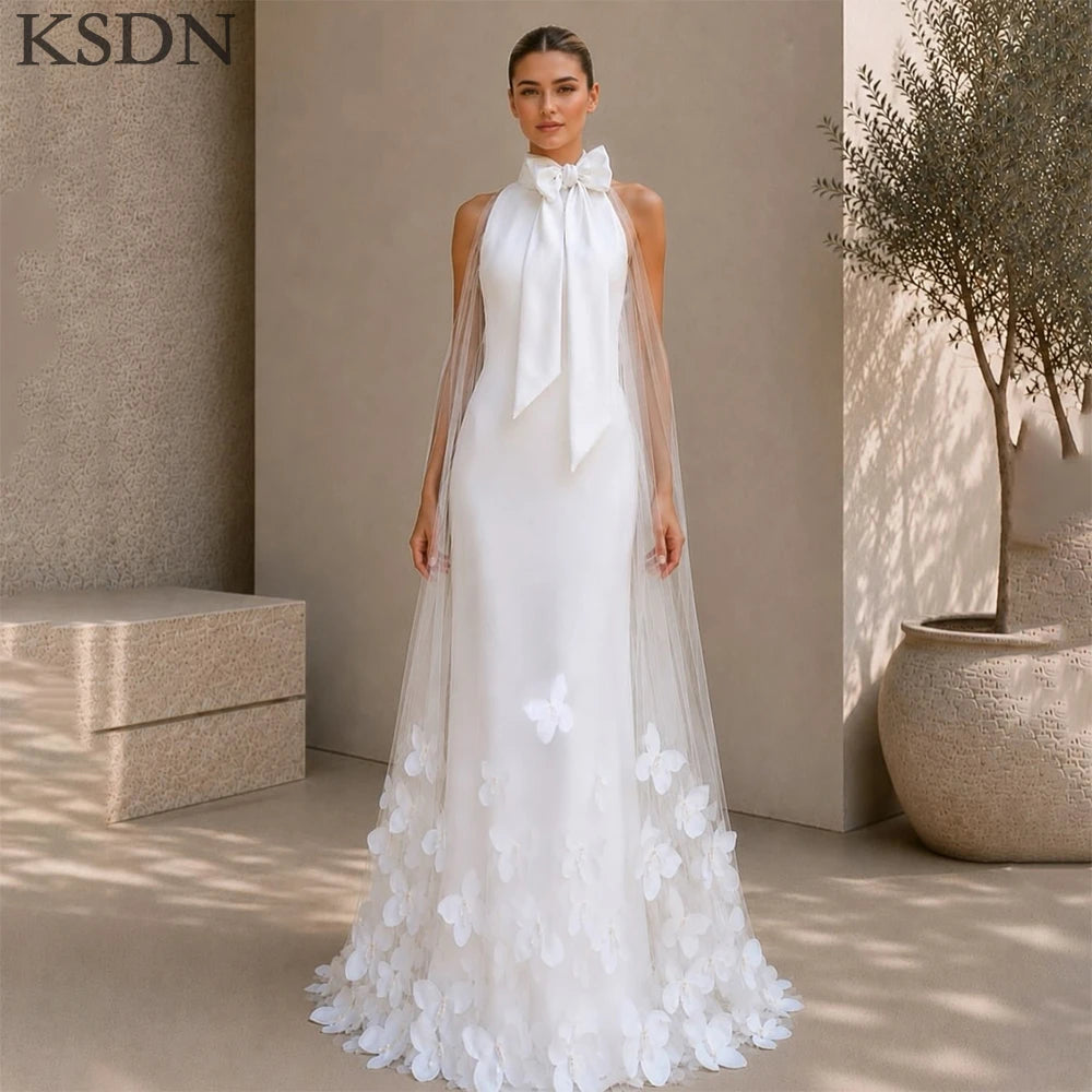White Evening Dresses for Wedding Luxury Appliques Sleeveless Sweep Train Long Dress Customized Pretty Women Gowns
