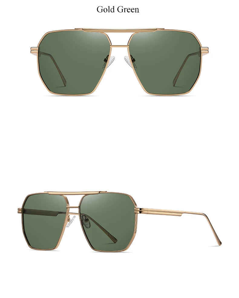 High Quality Square Polarized Sunglasses For Women Retro Oversized Double Bridge Sun Glasses Men Luxury Big Metal Goggle Shades