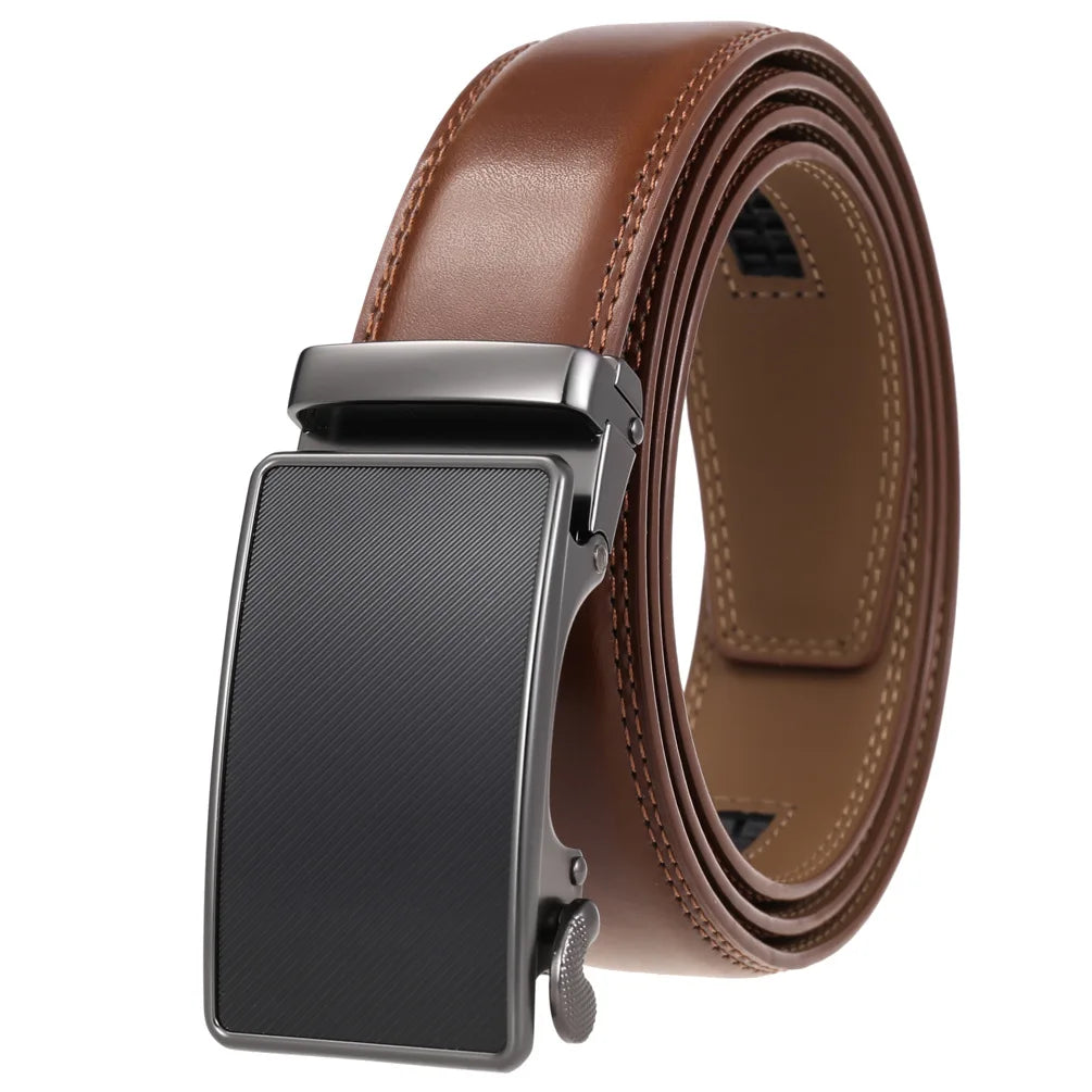 Men's Genuine Leather Belt Fashion Automatic Buckle Belt for Popular Business High Quality Male Belt Brown