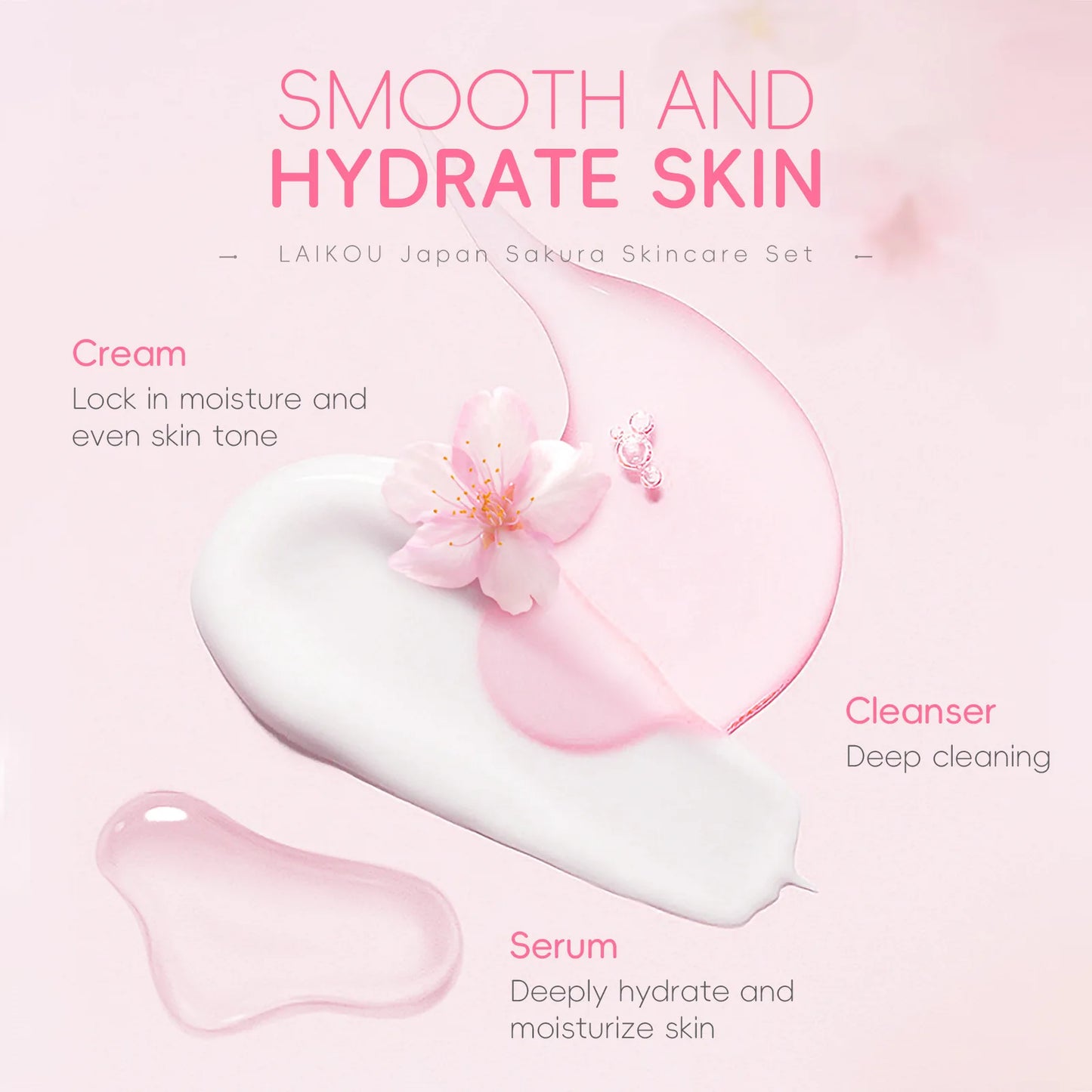 Japan Sakura Skincare Set 4pcs Hydrating Tightening Cleanser Serum Essence Cream Eye Treatment Soften Clean Skin Beauty