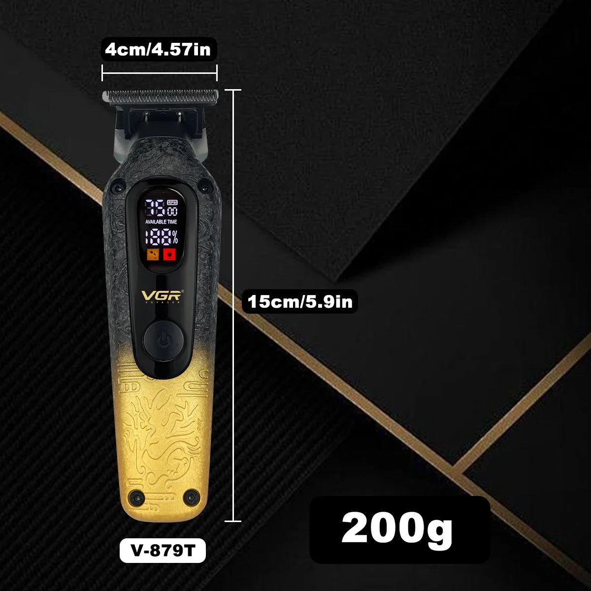 VGR V-879T Hair Trimmer for Men DLC Blade T-Blade 7500RPM LCD Display 1500mAh Professional Hair Clipper Finishing Machine
