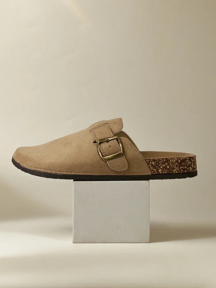 2025 new autumn  women's shoes with a toe-wrapped half slippers wear flat retro slippers