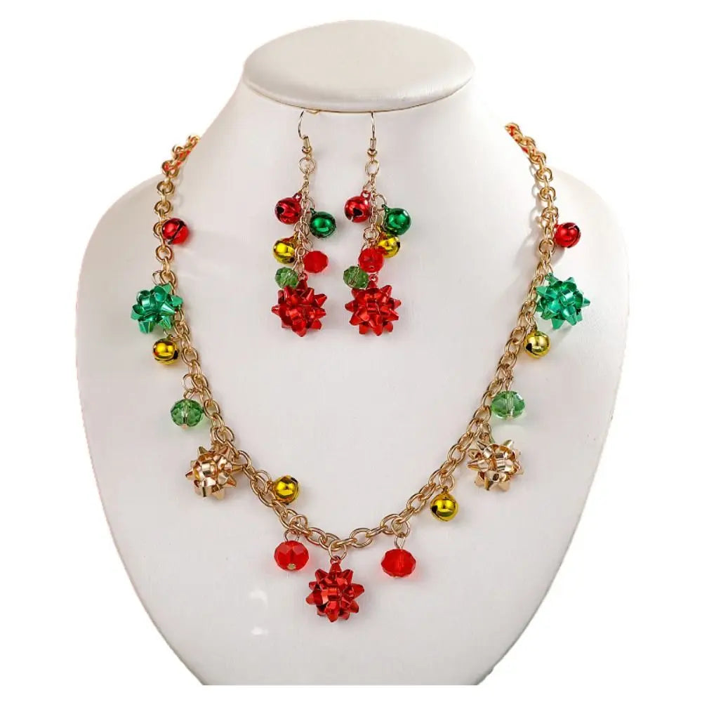 Sweet Necklace Christmas Bell Jewelry Set Bracelet Colorful Bell Xmas Clavicle Chain Earrings Jewelry Accessories Women