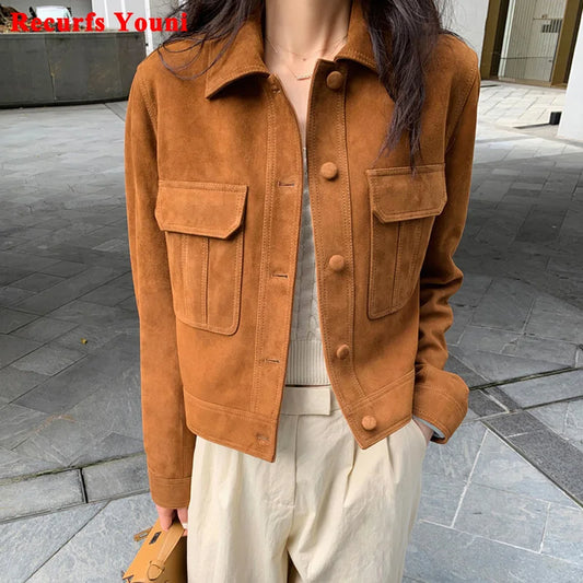 Classic Quality Leather Jacket For Women 2026 Winter Cashmere Suede Leather Coat Female Slimming Versatile Jaqueta Streetwear