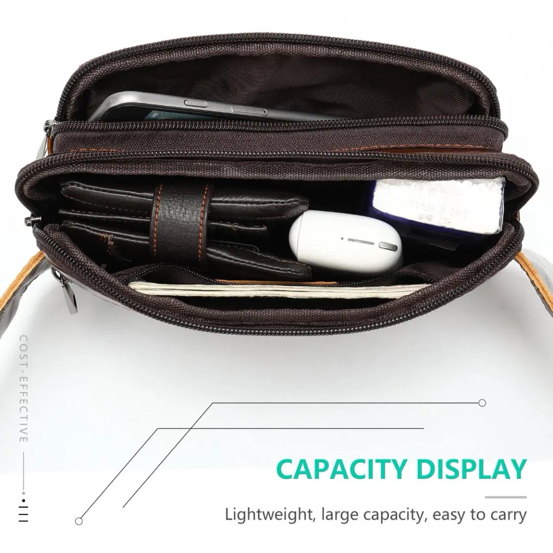 Genuine leather men's waist bag, outdoor single-shoulder crossbody bag, chest bag, men's retro genuine leather men's small bag