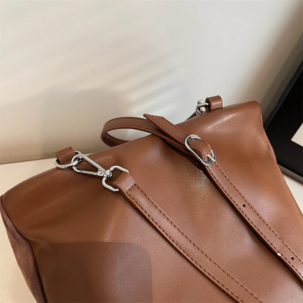 2024 Latest Women Fashion Backpacks Drawstring Bucket Shoulder Bags Soft Suede Large Capacity Rucksack For Travelling Shopping