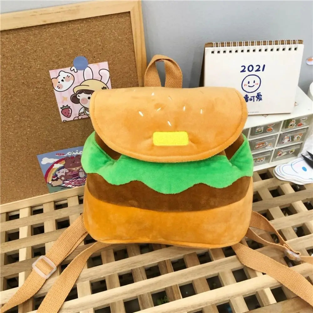 Large Capacity Book Storage Bags  Coin Purse Kindergarten School Bag  Pack Cartoon Burger Bag Hamburger  Backpack