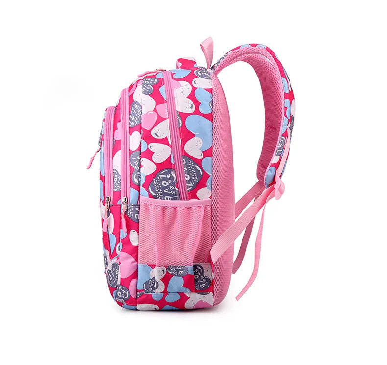 Student Boys And Girls School Bags Love Heart Printed Student Shoulder School Bags 1-6 Grade Light Weight Double  Shoulder Bags