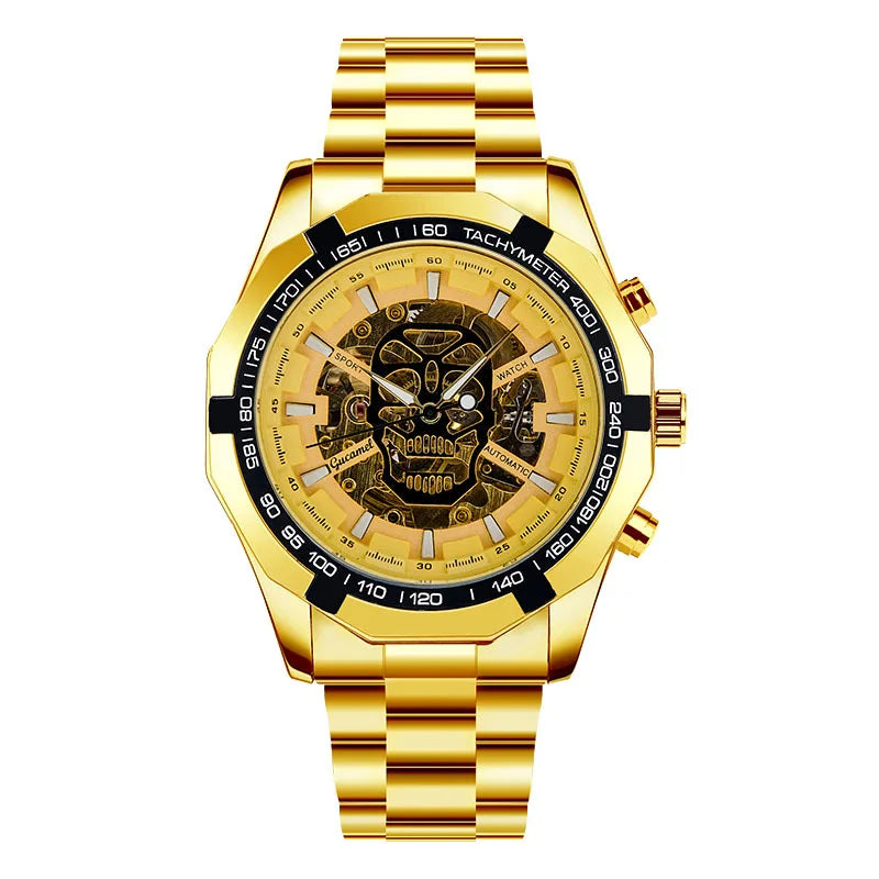 Automatic mechanical watch, fashionable hollow gold automatic mechanical watch, hot-selling business skull watch