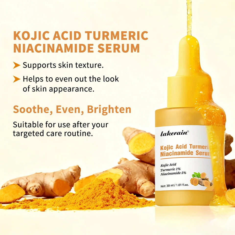 Kojic Acid Turmeric Niacinamide Serum Brighten Skin Tone Soothe Skin Deep Moisturizing Precise Dropper Design Facial Care