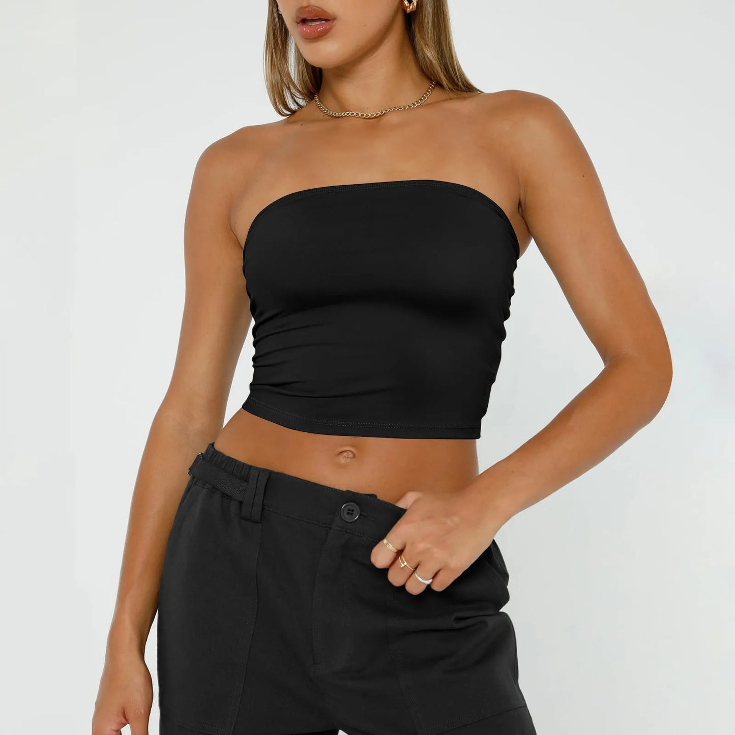 Women's Sexy Fashiopn Tube Tops Strapless Crop Tops Basic Backless Sleeveless Bandeau Cute Summer Outfits Sexy Solid Tops