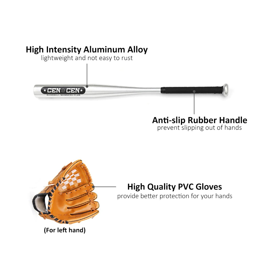Baseball Balls Set Baseball Bat+Baseball+Baseball Gloves 25in Aluminum Alloy Baseball Bat 10.5in PVC Kids Baseball Glove Kit