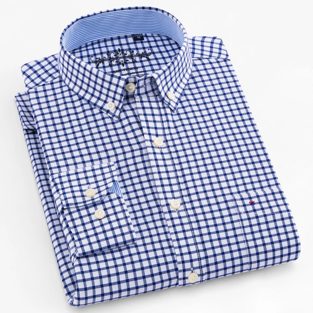 Men's Long Sleeve Oxford Button-Down Shirt with Left Chest Pocket Comfortable Autumn Winter Regular Fit Casual Versatile Fashion