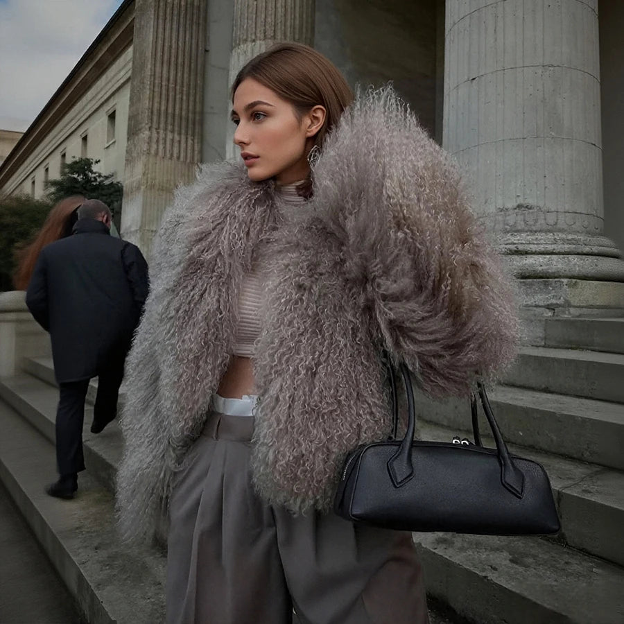 Natural Sheepskin Coat With Stand Collar Natural Sheep Fur Coat Full Skin Lamb Fur Jacket Best Selling Women's Leather Jacket