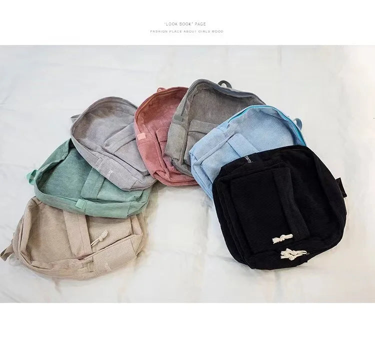 Corduroy Backpack, Academy Fashion School Bags for Middle/High School & College, Cute Tassel Detail, Versatile Casual Daily Bag