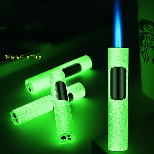 Luminous Lighter Butane Gas Lighter Straight Jet Blue Flame Glowing Lighters Smoking Lighter Cigar Accessories Men's Gift